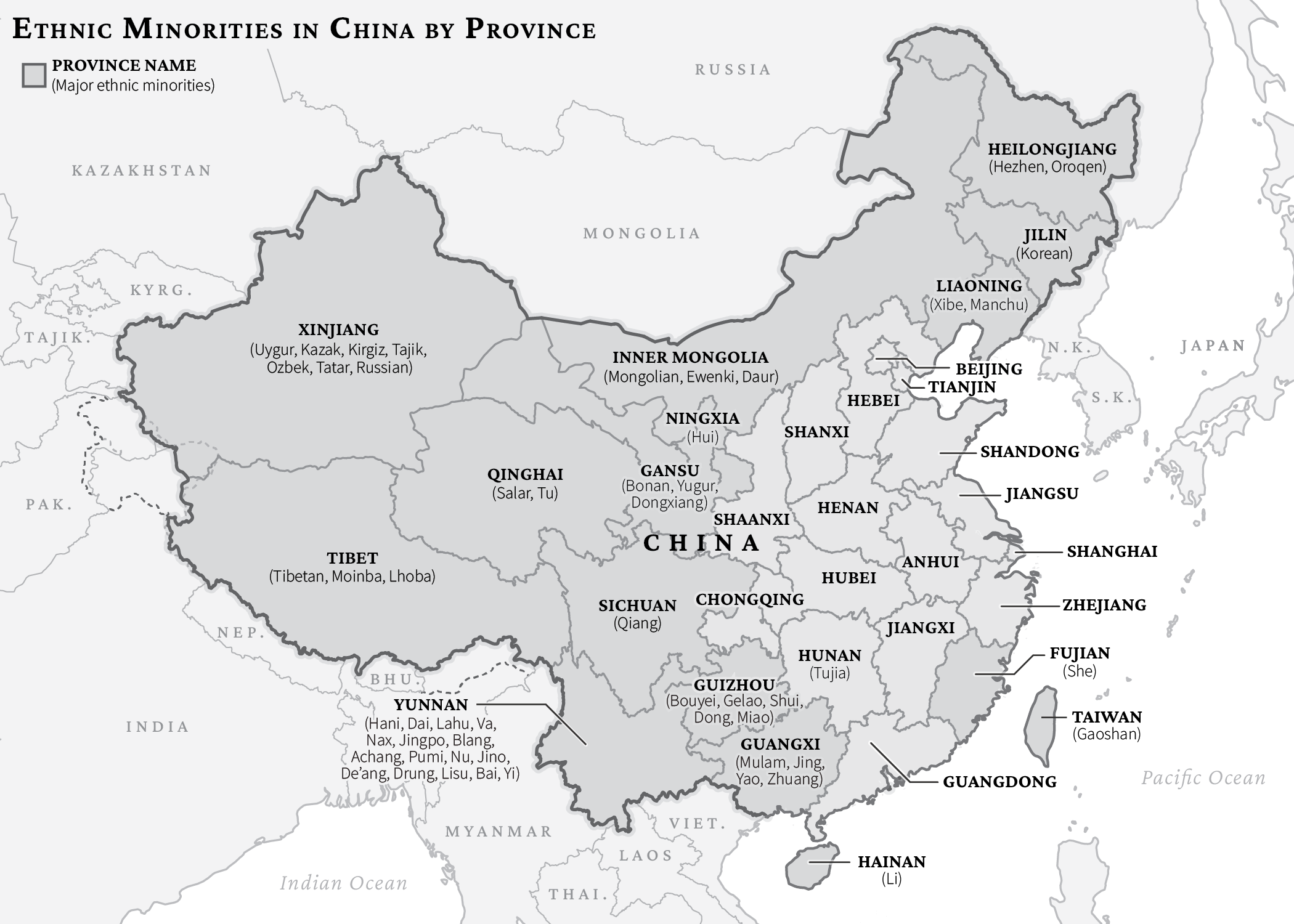 Map of Chinese minorities by province